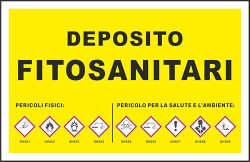 GLOBAL CARTELLO SEGNALETICO - DEPOSITO FITOSANITARI PERICOLI - Adesivo Extra Resistente, Pannello in Forex, Pannello In Alluminio (Adesivo, 15x10 cm)