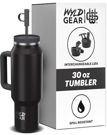 Wyld Gear - Wyld Syde Travel Tumbler 30 oz (900 ml), Graphite | Heiß & Kalt | Isolierflasche mit bruchfestem Strohhalm | geeignet für Getränkehalter | auslaufsichere Thermosflasche | BPA-frei