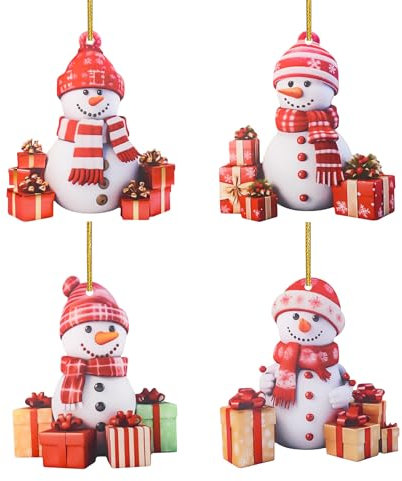 4 PCS Klein 2D Acryl Bunt Schneemann Weihnachts Baum Anhänger Basteln Set Mini Lustig Tasche DIY Charm Personalisiert Freund Geschenk Zubehör für Schmuck Schlüsselanhänger, Kett, Haus, Wand Party Deko