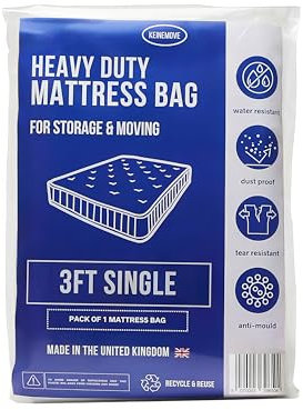 Single Size Mattress Bag - Moving and Storage – 3ft - 1 Pack - Heavy Duty - Mattress Cover for Moving - Plastic Mattress Cover - Storage Bag - Water Resistant, Dust Proof, Tear Resistant, Anti-Mould