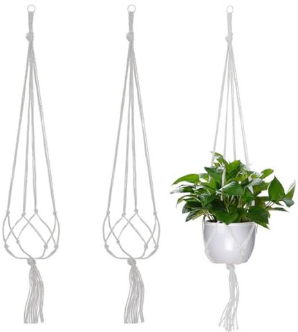 WUSJCOF 2 Pcs Macetas para Colgar, Macramé Plantas Colgador, Cesta de Macetas Colgantes Blancas, para Interior y Exterior Jardín Balcón Techo Decoración del Hogar (Blanco)
