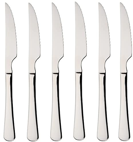 Etrexonline Juego de 6 Cuchillos de Carne de Acero Inoxidable 22,5 x 2,05 cm, Diseño Monobloque, Aptos para Lavavajillas
