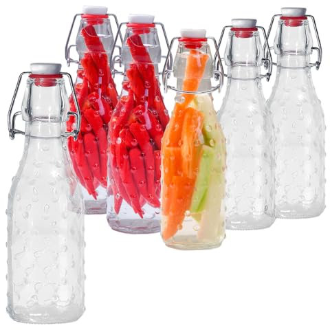 MEETOZ Glass Bottles with Stoppers, 6PCS 250ml/9Oz Clear Glass Bottles, Airtight Stoppers, Clip Top, For Home Storage, Homebrewing, Pickling, Beverage & Condiment Storage