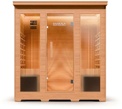 di volio Infrarotsauna Loimaa IV, Infrarotkabine für 4 Personen, aus Holz, Vollspektrumstrahler, LED-Farblichttherapie & Ionisator, 190x180x120 cm, (4-Personen)