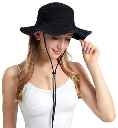 AYPOW Chapeau Anti UV Femme, Chapeau de Pêche la Protection Solaire en Coton d'Extérieur, Large Bord Style Bob Respirant Pliable Bucket Hat Casquette Été Unisexe pour Randonnée Camping Safari