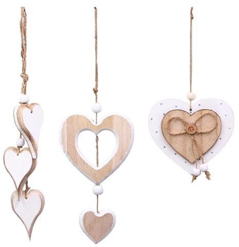 Guyode 3 Pezzi Cuoricini Decorativi, Cuore Legno, Cuori da Appendere per Casa Finestra Regalo Artigianato Fai da Te Matrimonio Quoricini Gadget Accessori Making Decorazione San Valentino