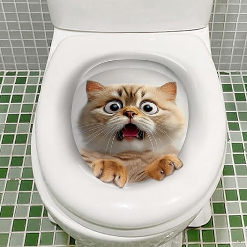 Bathroom PVC Wall Sticker, Novelty Creative Funny Toilet Lid Sticker Cat Toilet Seat Decals 25x30cm(Style 2)
