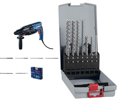 Bosch Professional Bohrhammer GBH 240 (mit SDS plus, 790 W, inkl. Bohrer-Set, Handwerkerkoffer) + 7x PRO SDS plus-5X Hammerbohrer-Set (für Beton, Kalk- und Sandsteine, Ø 5-12 mm, Professional Zubehör)