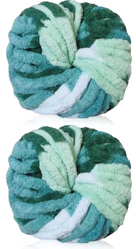 Cnwinu 500g(2*250g) Chenille Wolle zum Häkeln, Wolle Zum Stricken, Chunky Yarn für Armstricken, Strickwolle Dickes Garn, Super Soft Handstrickgarn, Chunky Garn für Taschen,Mützen,Schals,Puppen,Decken