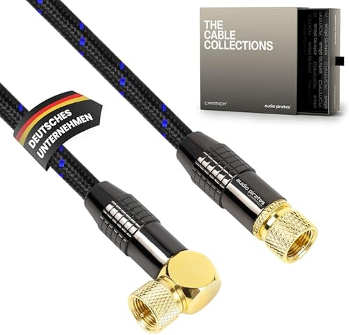 audio pirates RG6 Koaxialkabel – SAT-Kabel mit 90° angewinkeltem F-Stecker – Doppelt geschirmtes Koaxialkabel-Satellitenkabel mit 7 mm Ø – Antennenkabel, Coax-Kabel Schwarz/Blau (1er Pack - 1 Meter)