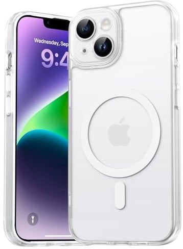 EASDNB für iPhone 14 Hülle für Magsafe mit Kameraschutz, Magnetisch Handyhülle für iPhone 14 Stoßfeste Kratzfeste Durchscheinende Matt Rückseite Schutzhülle für iPhone 14 Case, Transparent Weiße
