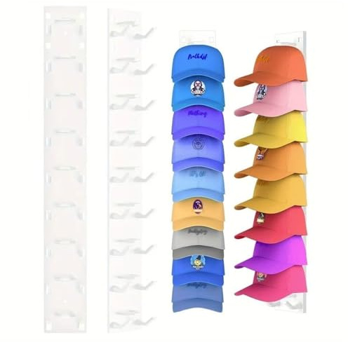 Chingcoo Cap Halter Wandhalterung für Caps & Hüte | 2er Stabile Cap Halterung für Mützen Aufbewahrung | Praktische Hutablage mit Haken | Cap Organizer für Basecaps und Accessoires (Weiß)