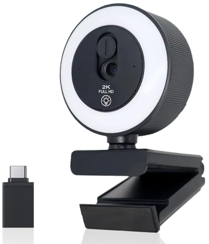 Briocht 2K HD Webcam for PC and Laptop | Auto Focus, 360° Adjustable Camera, Built-in Noise Cancelling Microphone, 3-Color Touch Lighting
