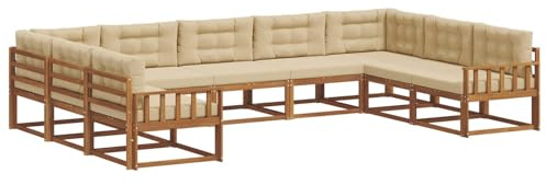 vidaXL Outdoor-Sofagarnitur mit Kissen 9 pcs Natur und Beige, Outdoor modernes Sofa Set, robuste Patiosammlung, vielseitige Gartenmöbel, Sectional Lounger für Entspannung im Hinterhof