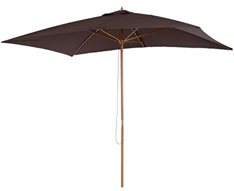 Outsunny Sombrilla de Jardín 2x3x2,5 m Parasol de Jardín de Madera con Techo de Ventilación y Manivela Impermeable para Terraza Balcón Exterior Café