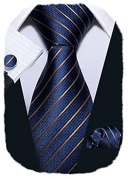 Barry.Wang Men Ties Silk Necktie Set Formal Solid Handkerchief Cufflinks Woven Wedding Business
