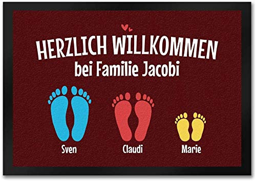 trendaffe - Herzlich Willkommen Fußmatte personalisiert mit deinem Namen - coole Fußmatte passende weitere Begriffe dazu: Willkommen Familie Haustier Dekoration Fußmatte Fussmatte Fußabtreter