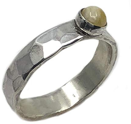 Tiljon gehämmerter Bernstein-Ring aus Silber RingSize 58 (18.5)