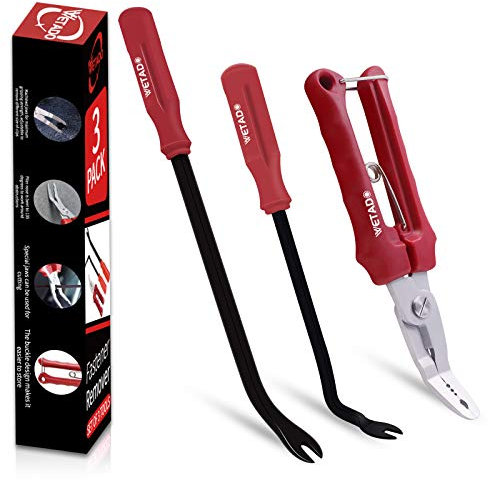 Wetado Clip Remover Tool, 3Pcs Plastic Trim Panel Removal Tool Clip Pliers Set & Fastener Auto Trim Removal Kit Auto Upholstery Combo Repair Kit for Car Door Panel Dashboard - Red