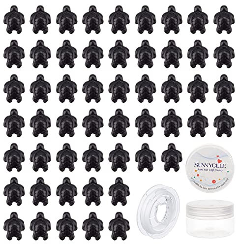 SUNNYCLUE 1 Schachtel 95Stück Meeresschildkröten Perlen Synthetische Türkis Schildkröten Anhänger Geschnitzte Meerestier Zwischenperlen Elastischer Faden Für Armbänder DIY Schmuckherstellung Schwarz