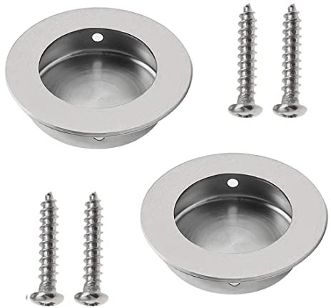 2pcs Maniglia a scomparsa acciaio inox spazzolato satinato impugnatura nascosta Argento maniglia incasso rotonda porte scorrevoli montatura a filo a scomparsa in acciaio inox satinato con 4 viti