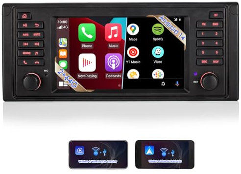 iFreGo 7 Zoll DAB Android 14 Autoradio mit Bluetooth,Radio Für Apple CarPlay und Android Auto,Radio Für BMW E39 E53, 7 FarbenAutoradio, GPS Navigation,WiFi,FM/AM USB,AUX,SWC,RDS