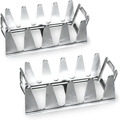 BBQ Rescher Bavarian Rescher 2er Set - Multi Grill Rack Robustes Edelstahl, Idealer Winkel für Fleisch, Airfryer Zubehör, Ganz einfach indirekt Grillen, Maximaler Grillgenuss, krosse Krusten