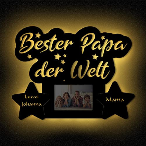 Bester Papa Led Holz Bilderrahmen Wand Deko beleuchtet Vatertagsgeschenk Vatertag Geschenk personalisiert mit Namen I Batteriebetrieb