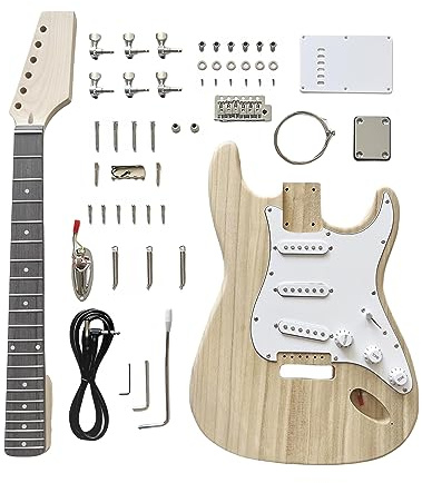 DBL ST Style DIY E-Gitarren-Set, DIY bauen Sie Ihre eigene Gitarre, 6-Saiten mit Paulownia-Gehäuse und Ahornhals, DIY-Gitarren-Set für Anfänger und Profis