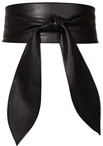 Weenkeey Damen Breiter Obi Gürtel Kunstleder Cinch Bindgürtel Geknoteter Hüftgürtel Breiter Wickelgürtel Bund für Kleid Hemden Mantel - Schwarz