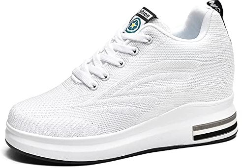 AONEGOLD Damen Sneaker Wedges mit Keilabsatz Sportschuhe Laufschuhe Fitness Turnschuhe Outdoors Running Atmungsaktiv Bequeme Freizeitschuhen Schuhe(Weiß,38 EU)
