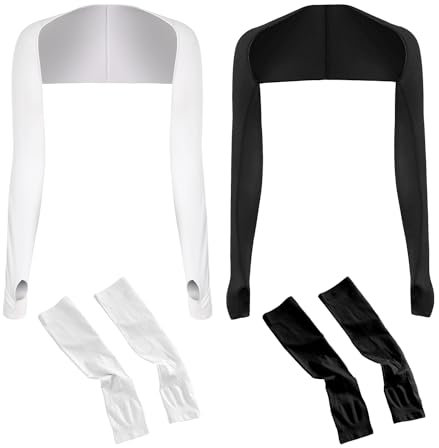 MEMOFYND 2 Stück Sonnenschutz-Schal-Armstulpen mit 2 Ärmeln, UV-Schutz für Outdoor-Sport, Laufen, Radfahren (schwarz, weiß)