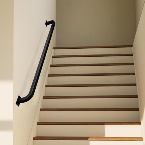 Wand-Handgeländer für Treppen, 1 m, 2 m, 4 m, 6 m, Treppen-Handläufe, Geländer im Innen- und Außenbereich, Haltegriffgeländer, Dachböden, Terrassendielen, Korridor, Treppenhandlauf, schwarz ( Size : 3