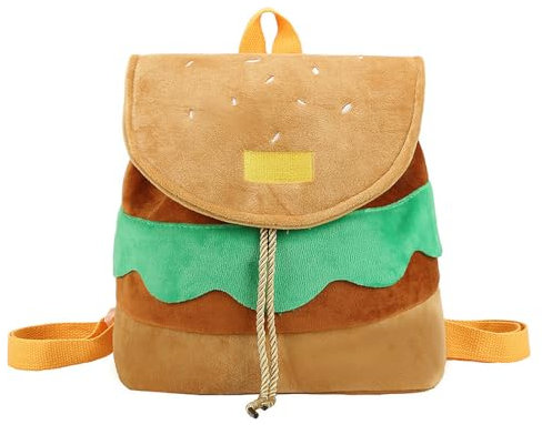 SHIDXIB 1 x niedlicher Hamburger-Rucksack, lustiges Cartoon-Design mit Kordelzug-Verschluss für Bücher und wichtige Dinge, gelb, Medium, Täglich