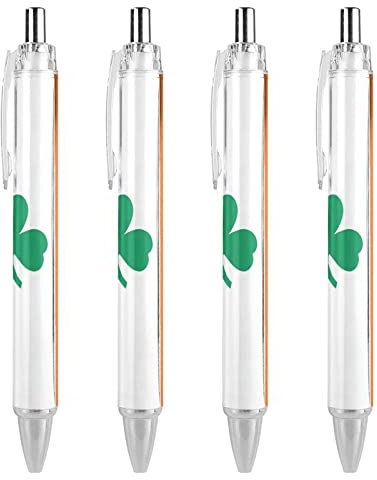 fifbird Kleeblatt-Kleeblatt-Kugelschreiber, Irland-Flagge, einziehbar, 0,5 mm dicke Spitze, schwarze Tinte, Premium-Qualität, Schreibgerät, 4 Stück
