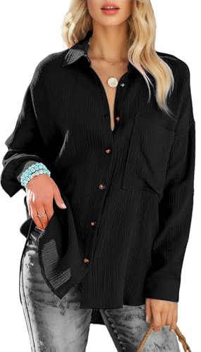 TANTOMI Bluse Damen Langarm,Damenblusen Elegant V-Ausschnitt Hemd Longbluse,Business Oberteile mit Knöpfen Tops Langarmshirt