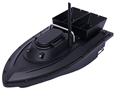 Qussse 500m Futterboot Kabellos Fischköder Köderboot Baitboat mit 2 Köderbehältern Nachtangeln 2kg RC Fernbedienung Schwarz