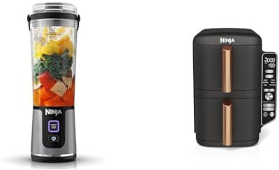 Ninja Blast Blender portable, 530 ml, mini blender sans fil puissant, rechargeable, BC151EUBK + Ninja Double Stack XL Friteuse sans huile, friteuse verticale à 2 tiroirs, SL400EUCP