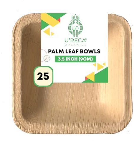 Eco-Friendly Areca Palm Leaf Mini Square Bowls | 3.5 - Pack of 50 | Perfect for Party Snacks, Spreads & Gourmet Dishes | Heavy-Duty, Plastic-Free, Biodegradable