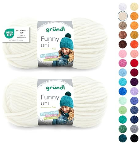 Gründl Wolle Funny uni - weiche Chenille Wolle zum Häkeln - Kuschelig und hautfreundlich - 100% Polyester - 2 Knäuel 100 g / 120 m - Nadelstärke 5-6, Creme