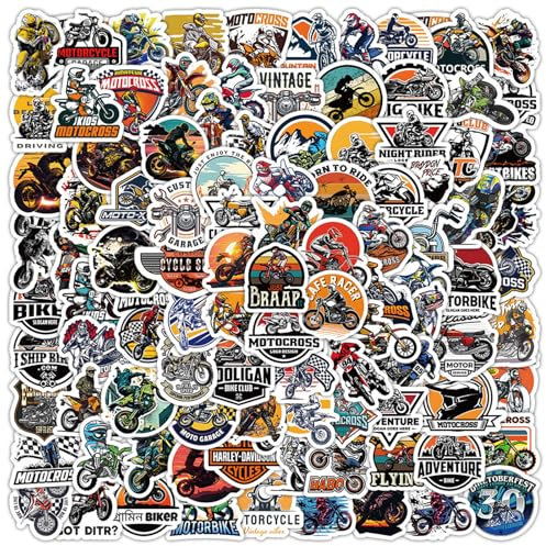 100 Stück Motorrad Aufkleber, Coole Motorrad Sticker für Wasserflaschen Handyhülle Tourgepäck Helm Kofferraum Auto, Wasserfeste Vinyl Sticker Set für Teenager Männer Erwachsene