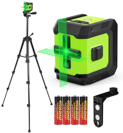 Laser Level with Upgraded Tripod - Self-Leveling Green Beam Horizontal and Vertical Cross Line Laser for Hanging Pictures, Floor Tile, Renovation - Battery, Rotating Stand, 47.24'' Tripod Included