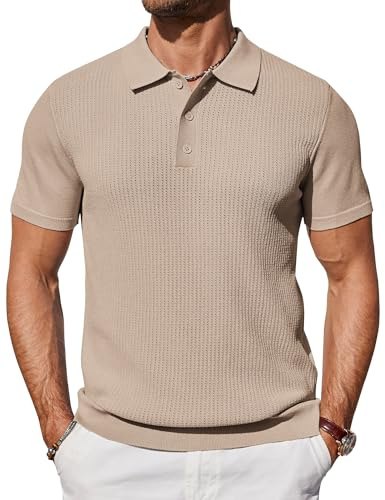 COOFANDY Poloshirts für Herren Kurzarm Sommer Polo Shirt Strick Casual Polohemd Golf Shirts Khaki M