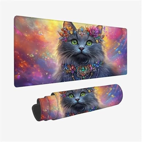 Grand Tapis de Souris Gaming XXL 800x300X3mm, Chat Tapis de Souris gemme Motif Désign, Mouse Pad Gaming Accessoire Vitesse et la précision Améliorées pour Gamer, Bureau, PC, Ordinateur, Model-2025