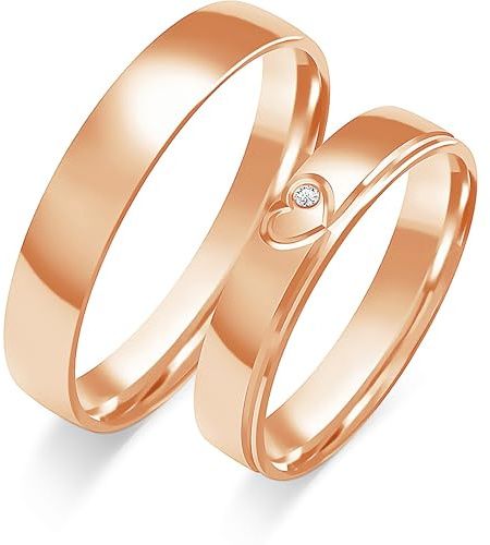 mosa & co. - Trauringe Gold 585 Roségold 4mm massiv mit 0,009 ct. Diamanten - Modell: Jasmina - mit Echtheitszertifikat, Schmuckbox und kostenloser Gravur