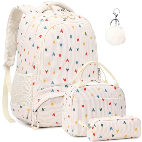 Kimwadalh Cord Rucksack Mädchen Schulrucksack Grundschüler Schultasche Kinderrucksäcke Madchen Leicht Schulranzen 3 tlg. Schulrucksäcke für Schule, Reisen, Sport