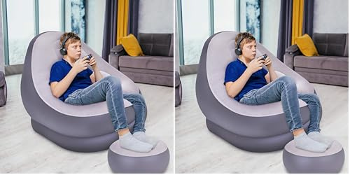 Benross Avenli 88150 Inflatable 2-Piece Deluxe Lounger With Foot Stool/Perfect Chair For Gaming, Reading & Movie Watching/Lounger Size 116 x 98 x 83cm (L x W x H) (Pack of 2)