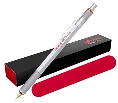 rOtring 800 Druckbleistift 0,5 mm – Silberner Metallschaft | Premium Druckbleistift mit rotem Samtbeutel | Professionelles technisches Zeichenwerkzeug