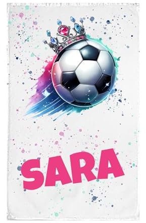 Mr. Gadgets Personalisiertes Badetuch mit Namen, 30 x 50 cm, Mikro-Frottee & 100 % Baumwolle (Fußball Krone Fuchsia)