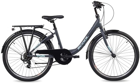 S’COOL Kinderfahrrad-20 Zoll-Mädchen-SCOOL Chix K6-6-Gang-Coral-Dark-Red-Kettenschaltung (Grey, 24 Zoll)